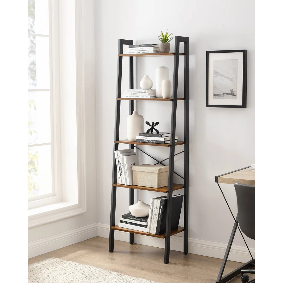Wilston Forge 67.9"H x 22"W Metal Ladder Bookcase