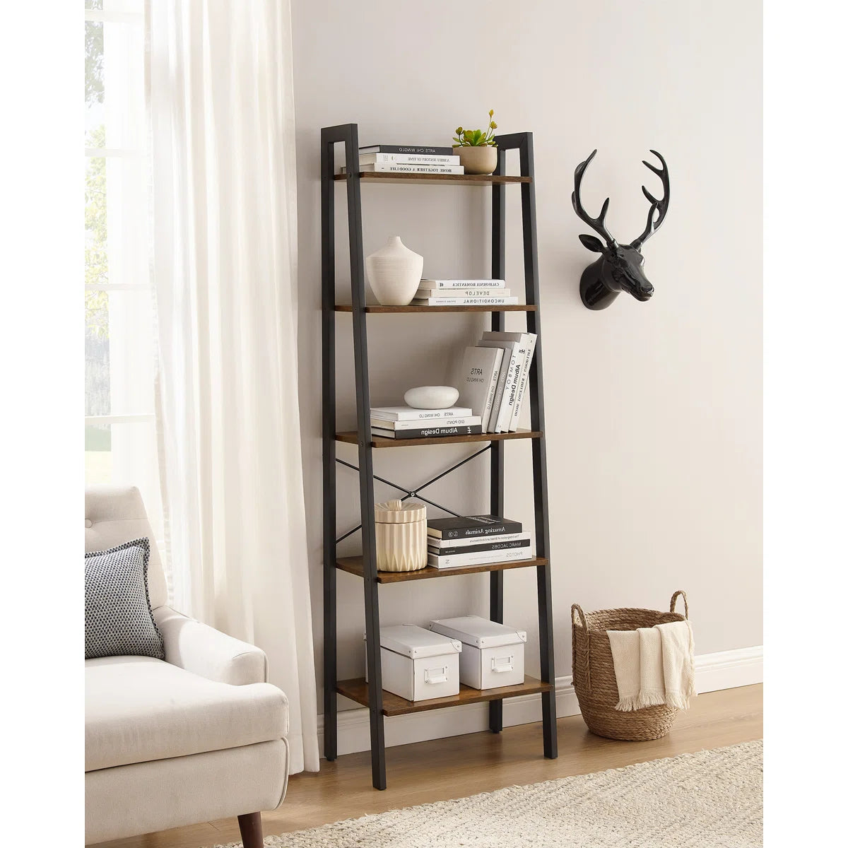 Wilston Forge 67.9"H x 22"W Metal Ladder Bookcase