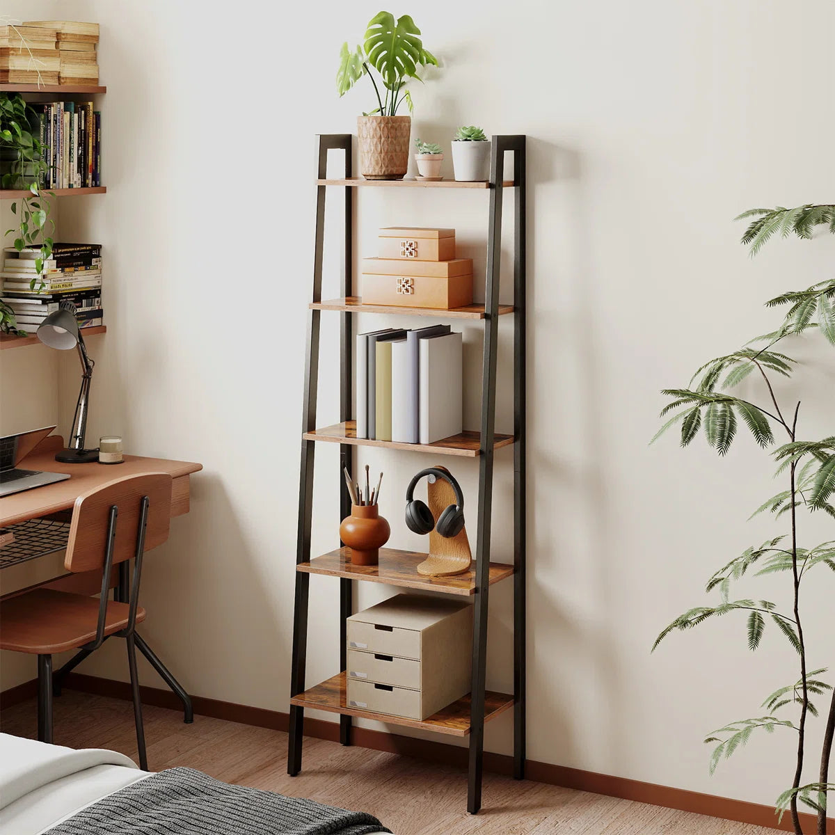 Wilston Forge 67.9"H x 22"W Metal Ladder Bookcase
