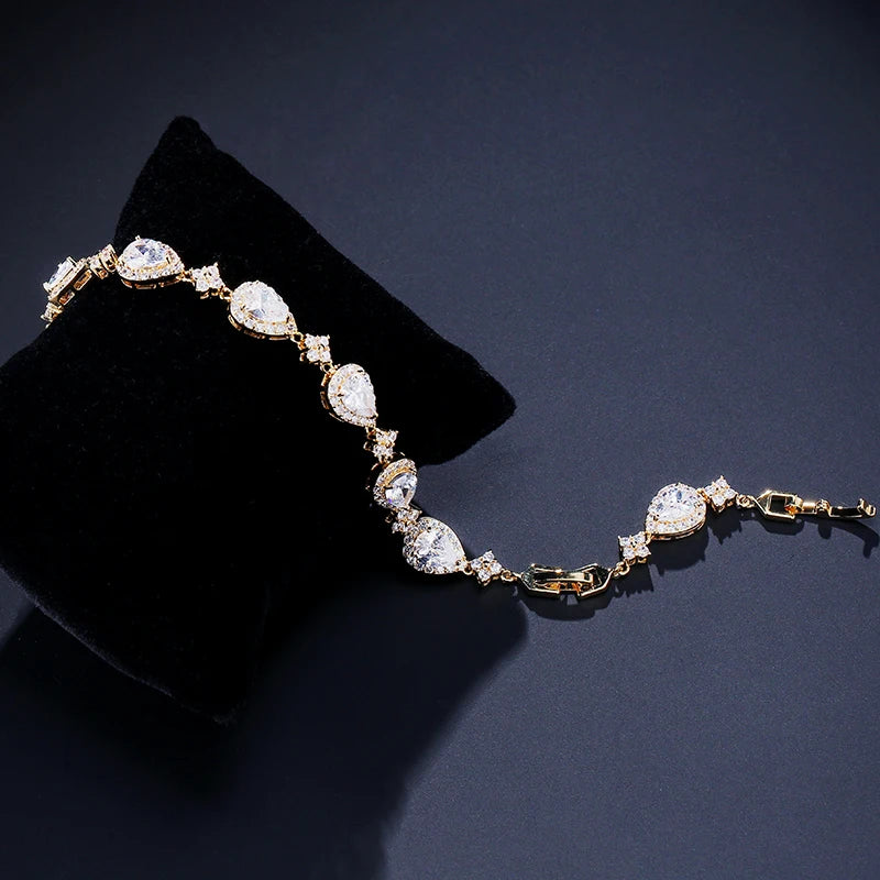Cubic Zirconia Gold Plated Tear Drop Bracelet