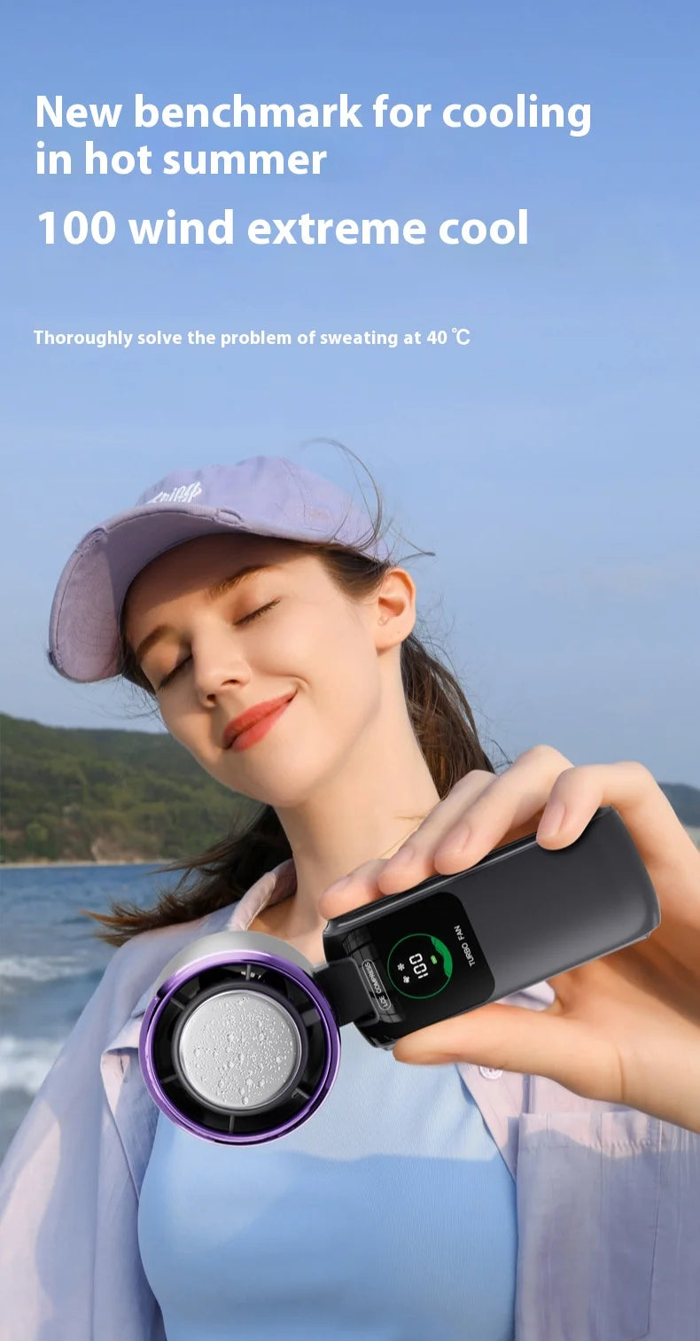 Portable Cooling Handheld Fan 100-Speed Turbo Wind Semiconductor Cooler 4000mAh LED Display USB Rechargeable