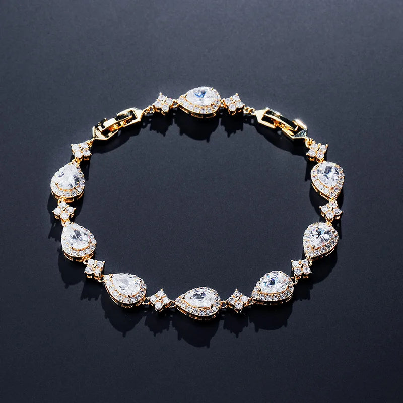 Cubic Zirconia Gold Plated Tear Drop Bracelet