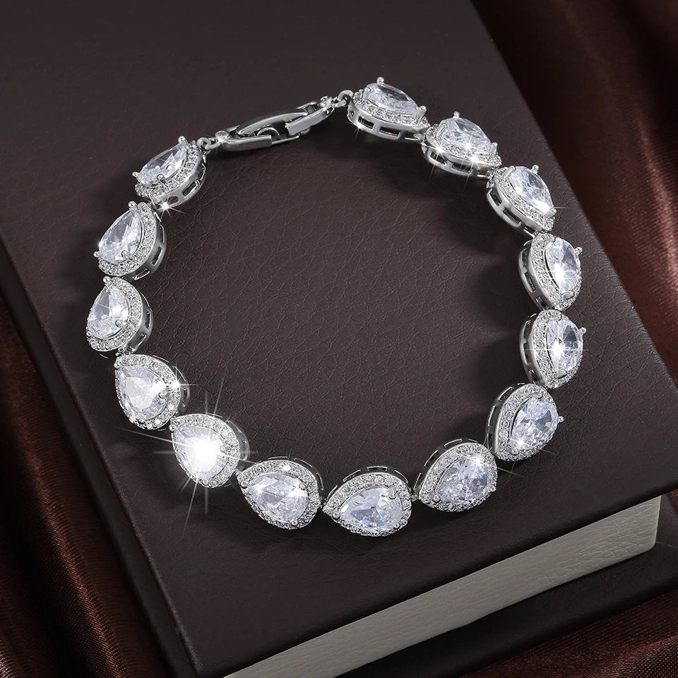 Cubic Zirconia Gold Plated Tear Drop Bracelet