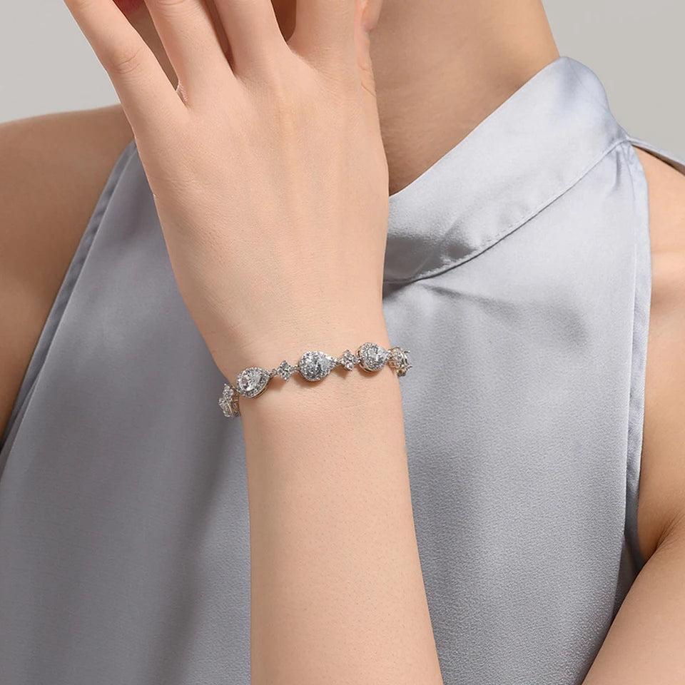 Cubic Zirconia Gold Plated Tear Drop Bracelet