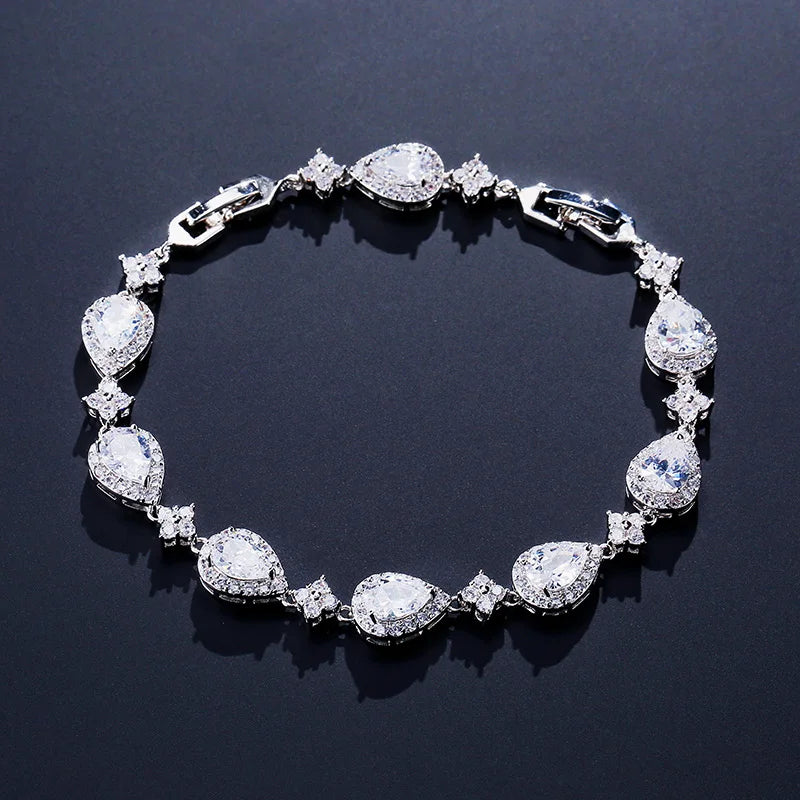Cubic Zirconia Gold Plated Tear Drop Bracelet