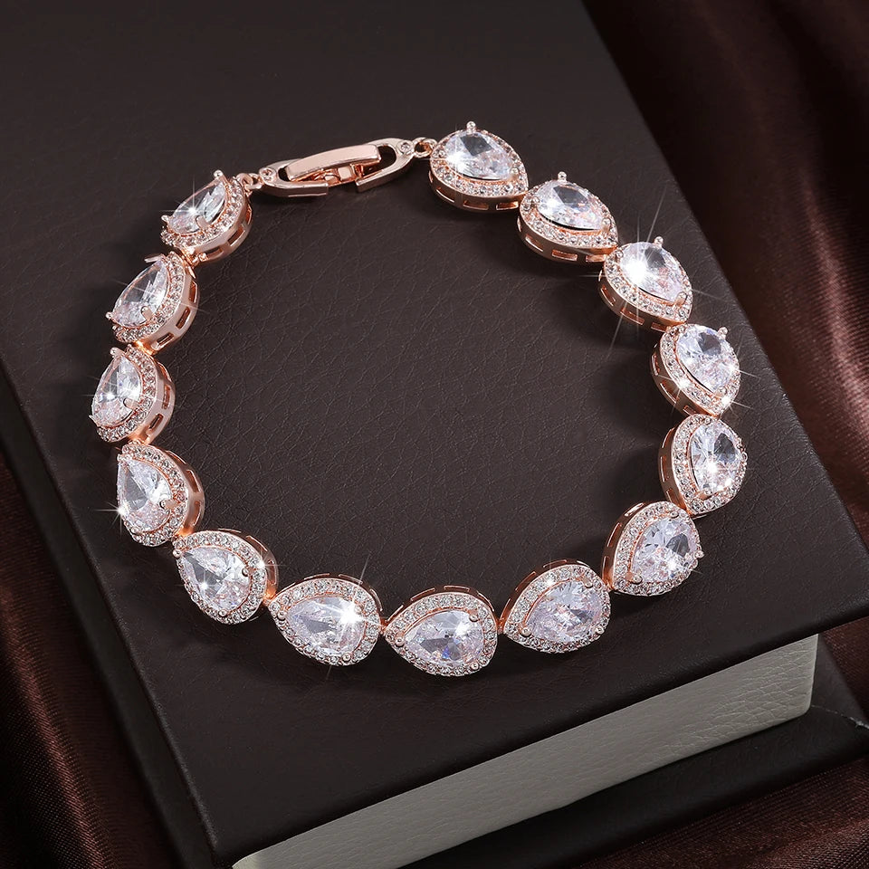 Cubic Zirconia Gold Plated Tear Drop Bracelet