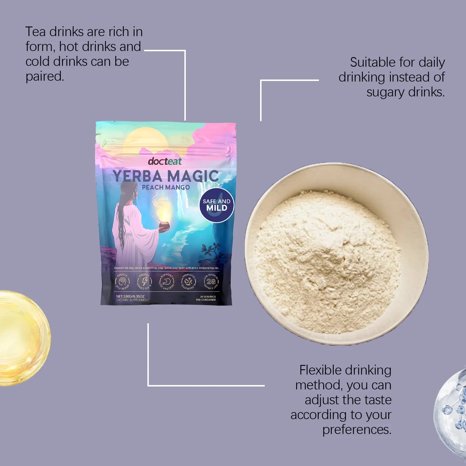 DOCTEAT 180g Yerba Mate Tea Mateina Refreshes Energy Concentration Promote Mental Activities Increase Fullness Yerba Mate Powder
