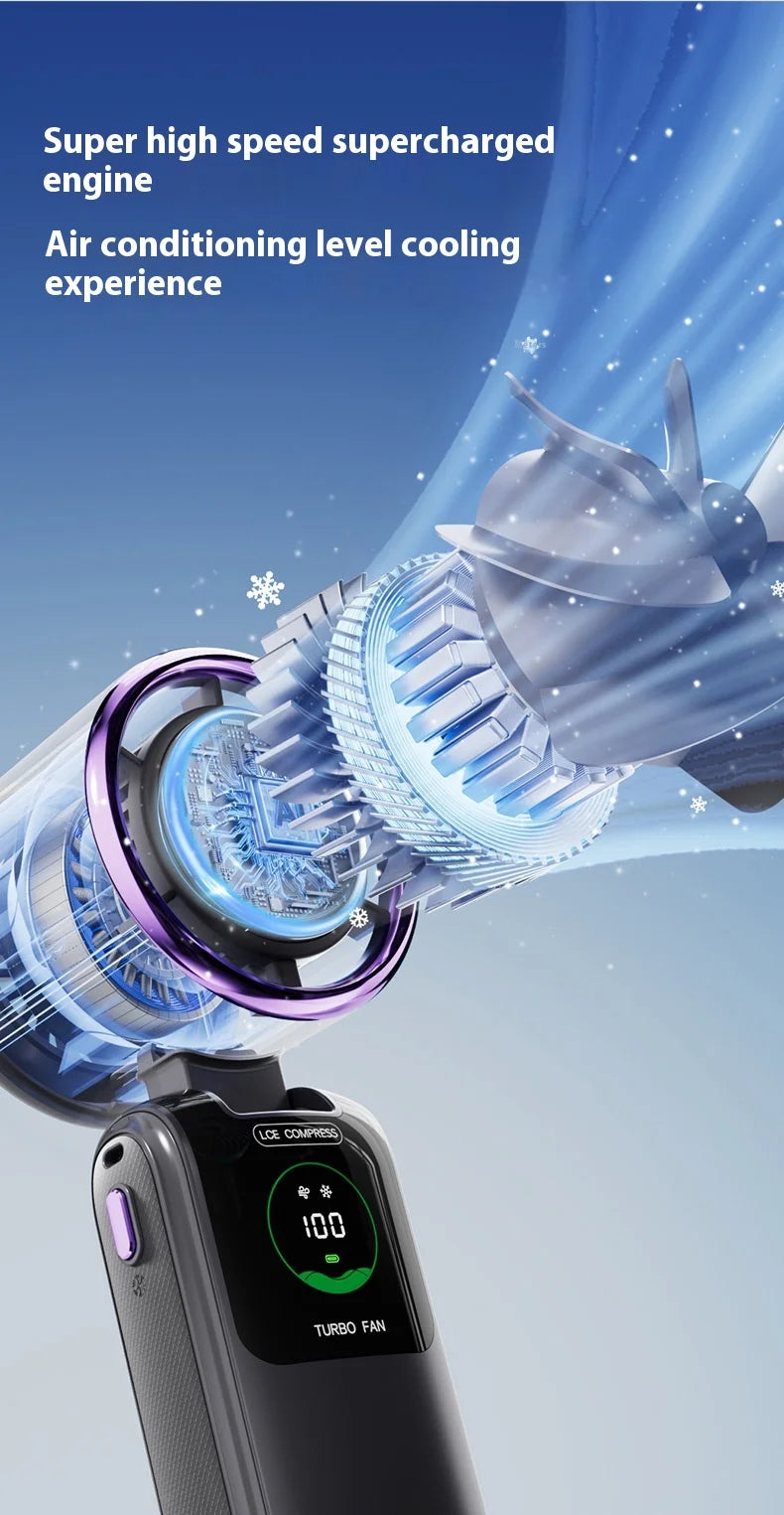 Portable Cooling Handheld Fan 100-Speed Turbo Wind Semiconductor Cooler 4000mAh LED Display USB Rechargeable