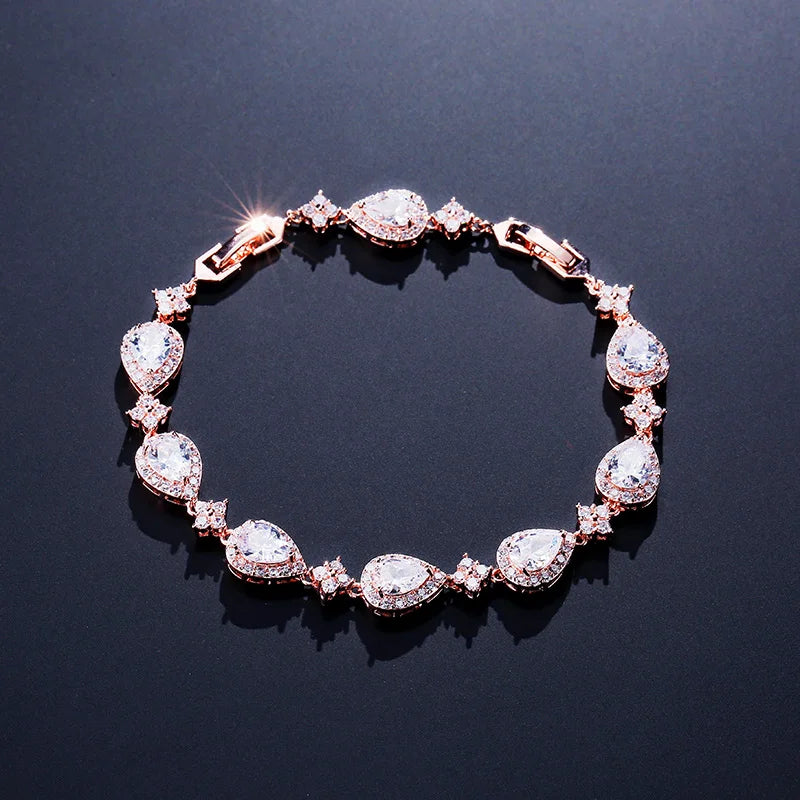 Cubic Zirconia Gold Plated Tear Drop Bracelet