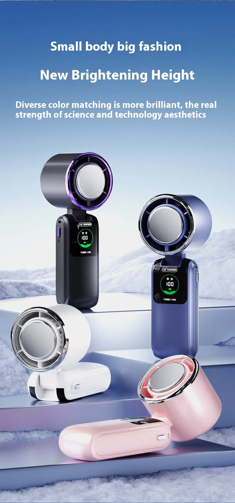 Portable Cooling Handheld Fan 100-Speed Turbo Wind Semiconductor Cooler 4000mAh LED Display USB Rechargeable