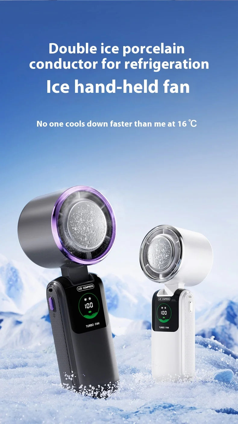 Portable Cooling Handheld Fan 100-Speed Turbo Wind Semiconductor Cooler 4000mAh LED Display USB Rechargeable