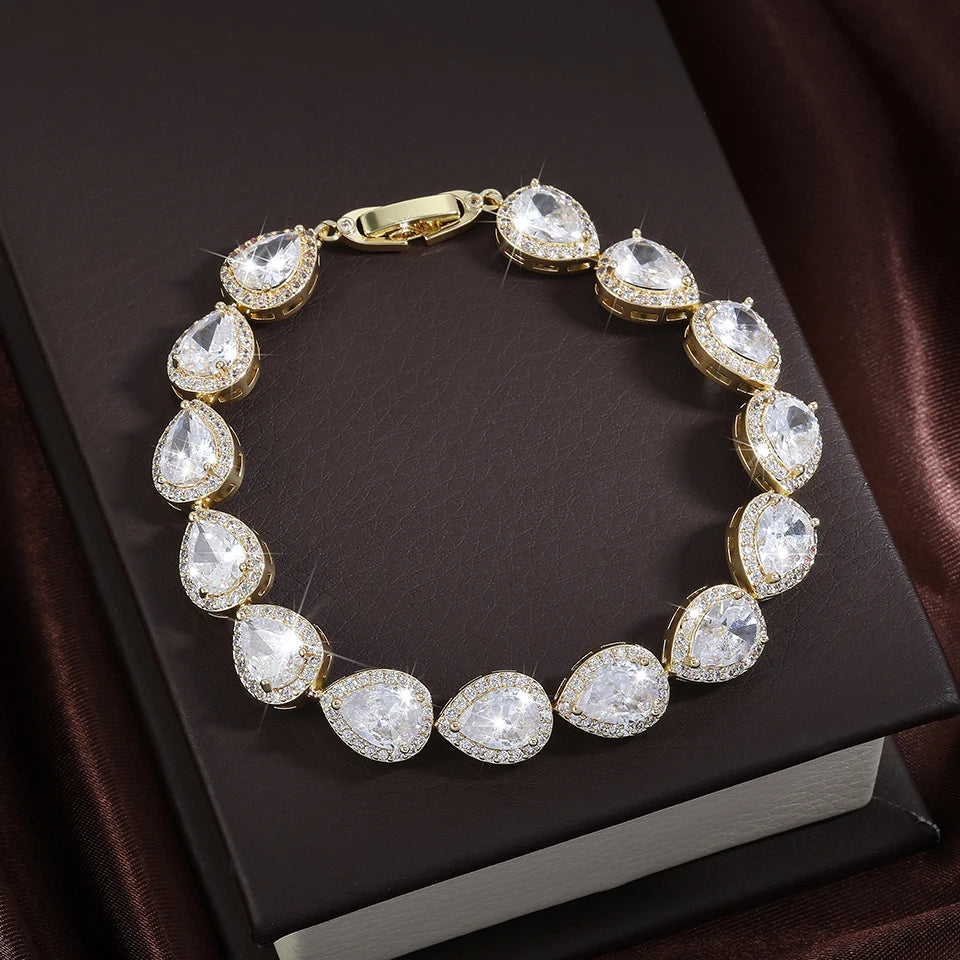 Cubic Zirconia Gold Plated Tear Drop Bracelet