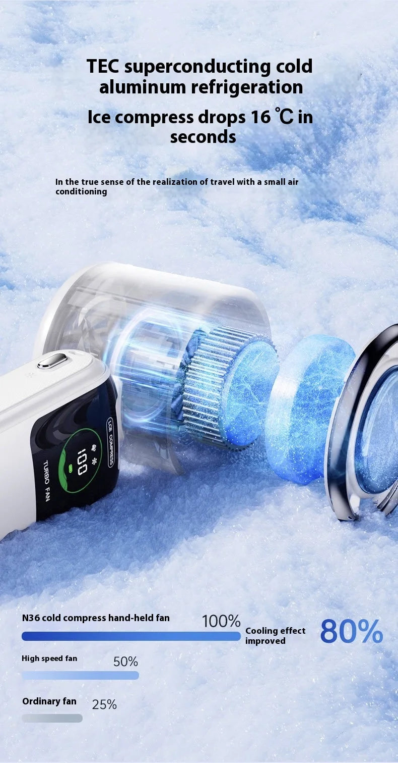 Portable Cooling Handheld Fan 100-Speed Turbo Wind Semiconductor Cooler 4000mAh LED Display USB Rechargeable